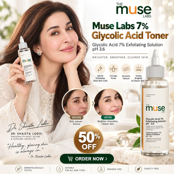 Muse Labs 7% Glycolic Acid Toner | Gentle AHA Exfoliant with Niacinamide & Aloe Vera | Smooth, Bright & Clear Skin