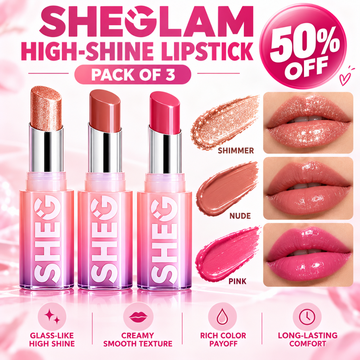 SHEGLAM Mirror Kiss High-Shine Lipstick (Pack of 3) – Hydrating & Smooth Glossy Finish – Rich Pigmented Color – Long-Lasting Shine – Soft, Moisturized & Glamorous Lips for Every Occasion