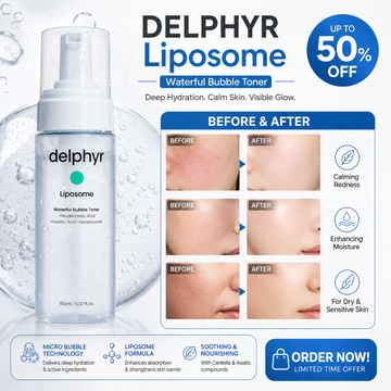 DELPHYR Liposome Waterful Bubble Toner – Deep Hydration, Calm Skin & Visible Glow – Microbubble Technology with Centella & Asiatic Compounds – Soothes Redness, Enhances Moisture, Strengthens Skin Barrier