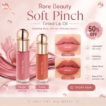 Rare Beauty Soft Pinch Tinted Lip Oil – 50% OFF – Hydrating Shine, Soft Tint & Effortless Beauty – Lightweight, Non-Sticky – With Jojoba Oil, Rose Extract & Vitamin E