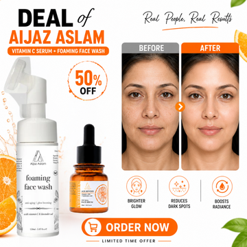 Aijaz Aslam Vitamin C Serum + Foaming Face Wash Duo – Clearer, Brighter & Younger Looking Skin – Anti-Aging, Brightening & Deep Cleansing – With Vitamin C 10%, Hyaluronic Acid & Lavender Oil – For All Skin Types