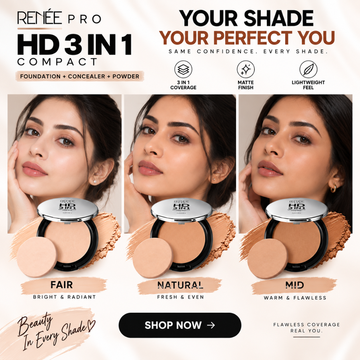 Renee Pro HD 3-in-1 Compact Foundation – Foundation + Concealer + Powder – Flawless Coverage, Natural Matte Finish – Lightweight, Buildable