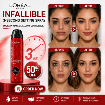 L'Oréal Paris Infallible 3-Second Setting Spray – Locks in Makeup, All Day Confidence – Up to 36H Wear, Transfer Proof & Sweat Proof – Quick Setting, No Transfer, All-Day Hold