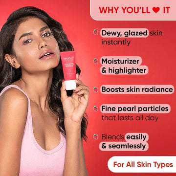 MENT Dot- & Key- Strawberry Dew Strobe Cream for Face | Skin Radiance Cream | Moisturizer & Highlighter for Face | for Dewy Glazed Instant Glow | Boosts Hydration| for Women & Men | 30ml