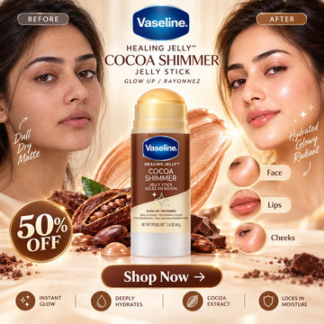 Vaseline Cocca Shimmer Jelly Stick for Cheeks, Lips, Eyes & body – Deeply Hydrating & Instant Dewy Glow without sticky